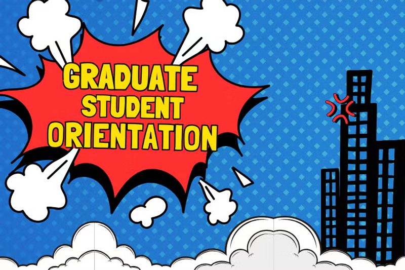 Cartoon style Graduate Student Orientation graphic