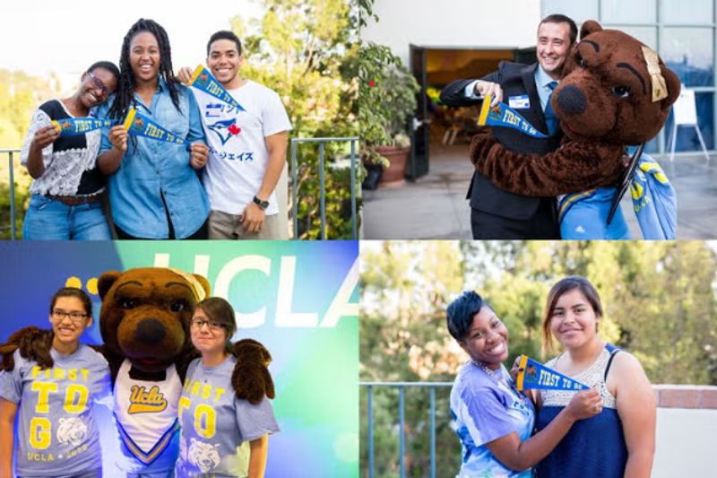 Collage of four groups of First to Go student photos posing for a picture