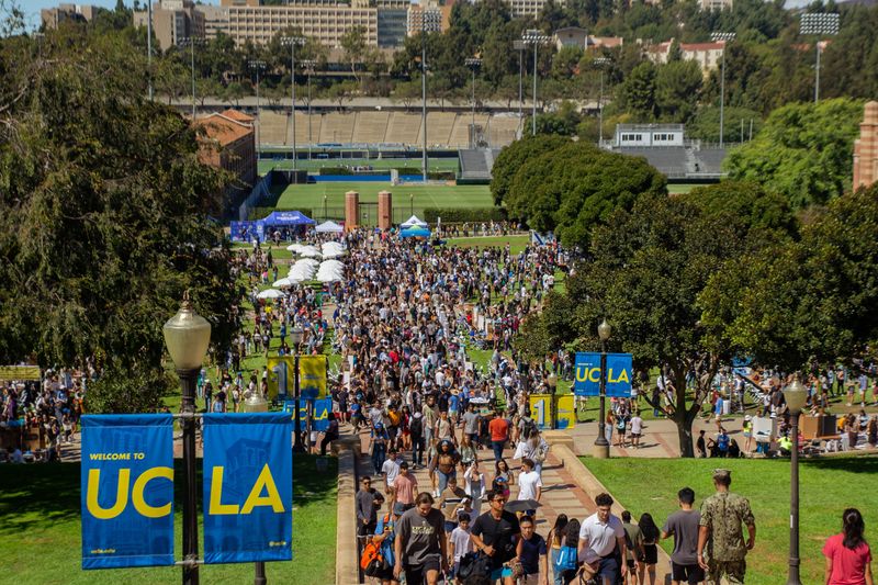 Giant crowds of people at Janss Steps and on Wilson Plaza