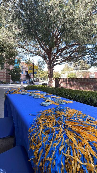 image of table set up with First-Gen Cords with a tree background